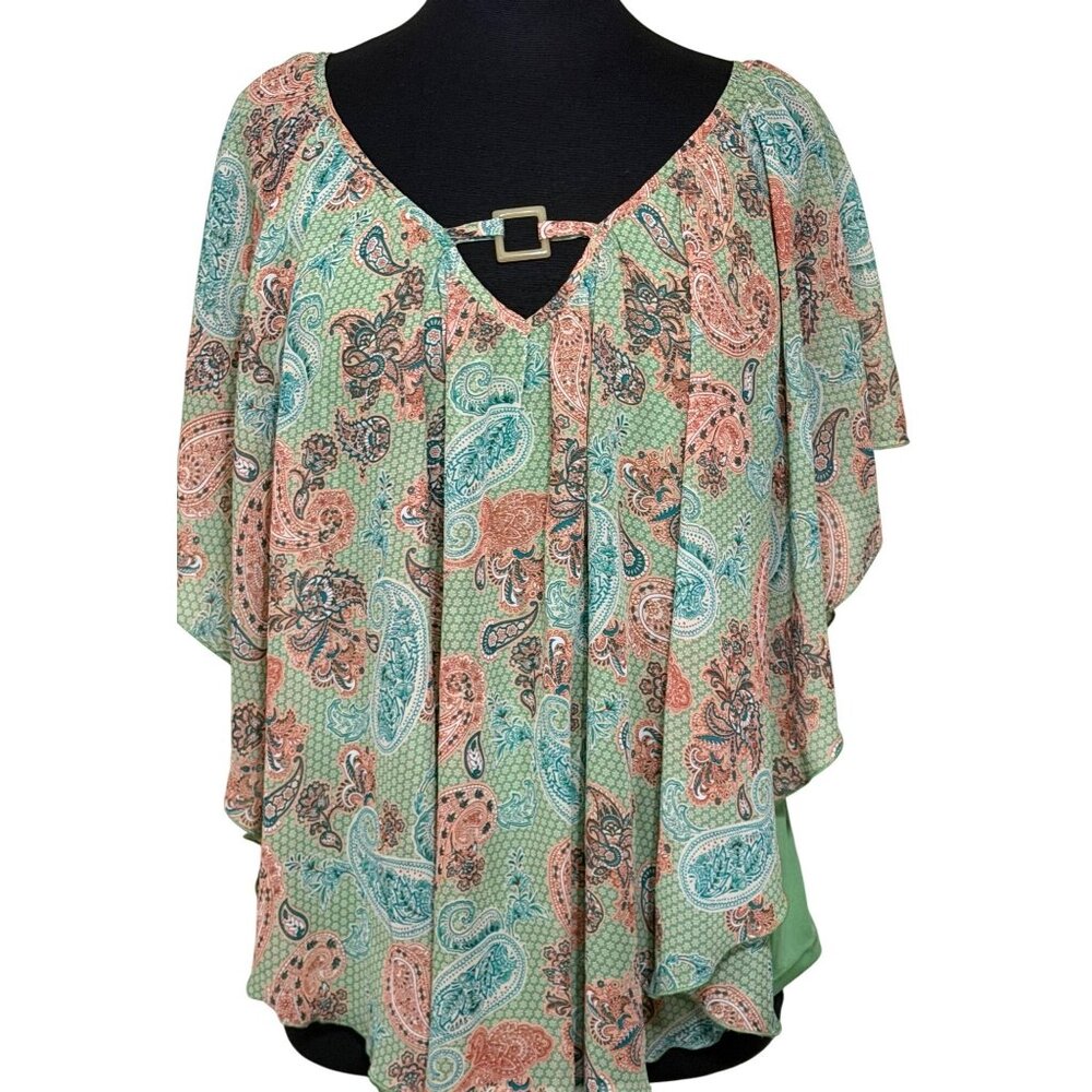 CATO Est. 1946 Overlay Paisley Print Blouse w/Built-In Tank Top Women's Size L